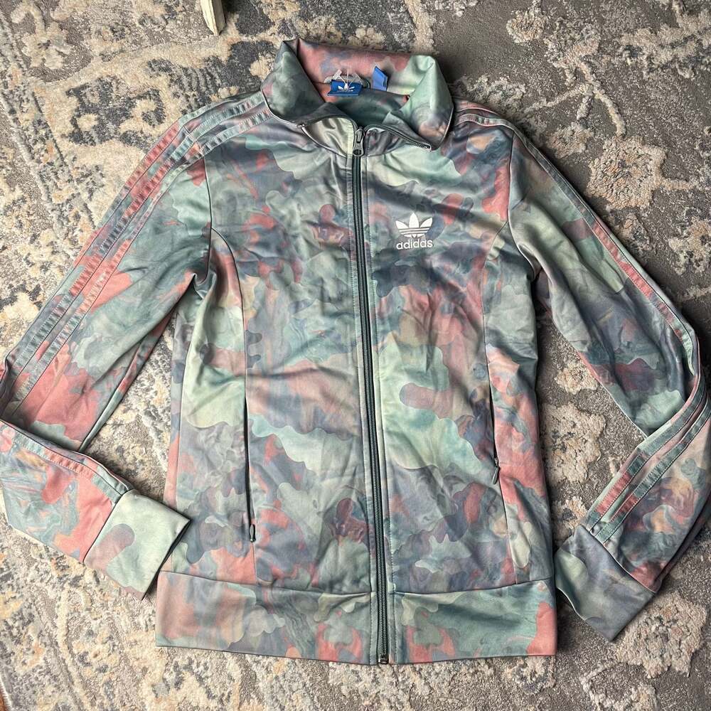 Adidas Women's Track Jacket Original Classic Camouflage Blue Swirl Size Medium
